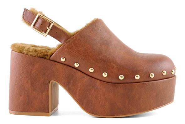 HEELED SABOT WITH BUCKLE STRAP HC BRO