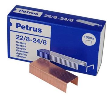 Caja grapas Petrus 22/8 24/8 cobreadas (1000u)