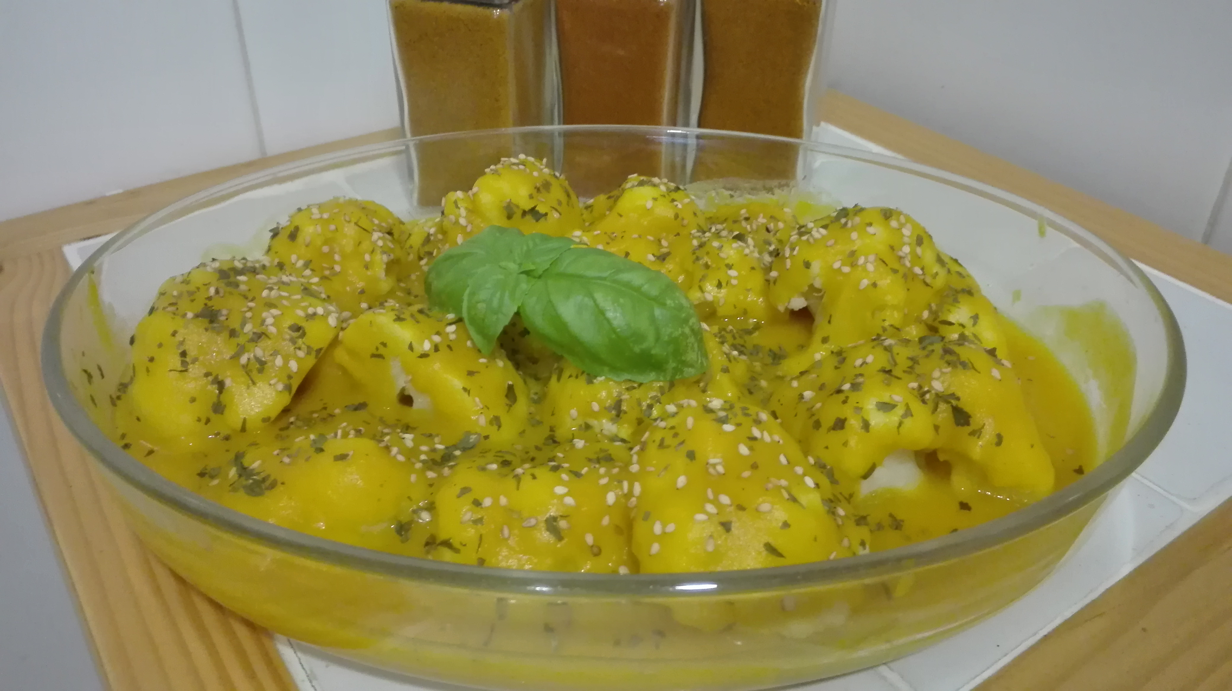 coliflor con salsa de calabaza