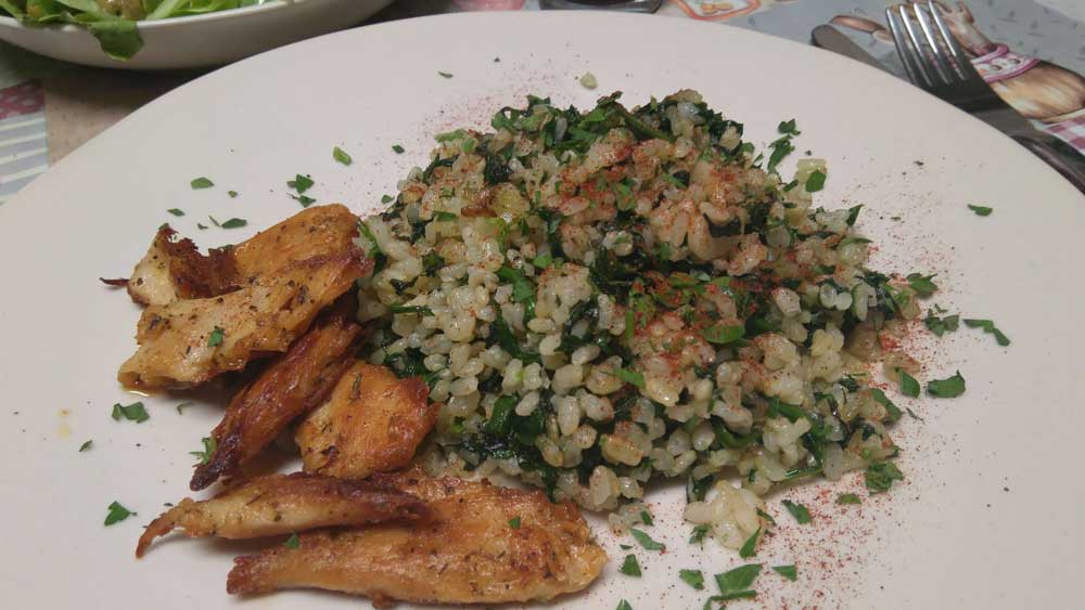 Receta Arroz salteado con espinacas y heura