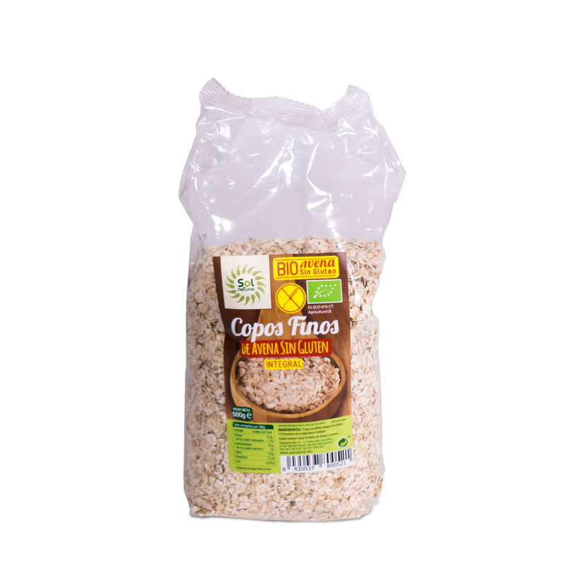Copos avena finos sin gluten 500 gr. Sol natural