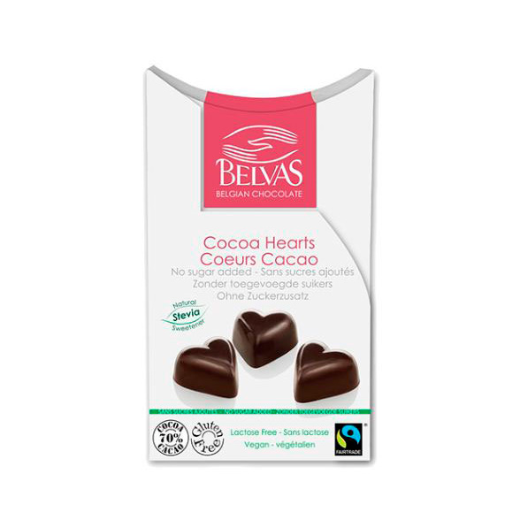 Corazones chocolate y stevia 100gr Belvas