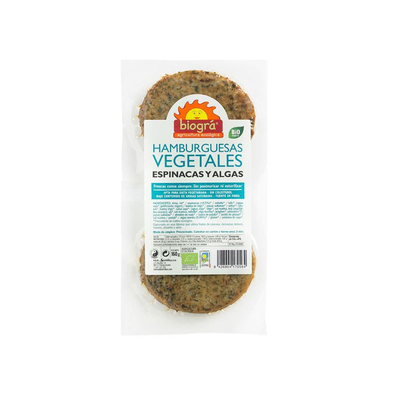 Hamb. tofu algas y espinacas 160 gr. Biográ