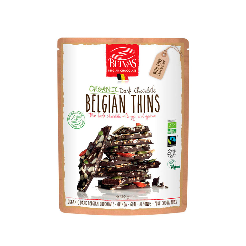 Laminas chocolate, goji y quinoa 120 gr. Belvas