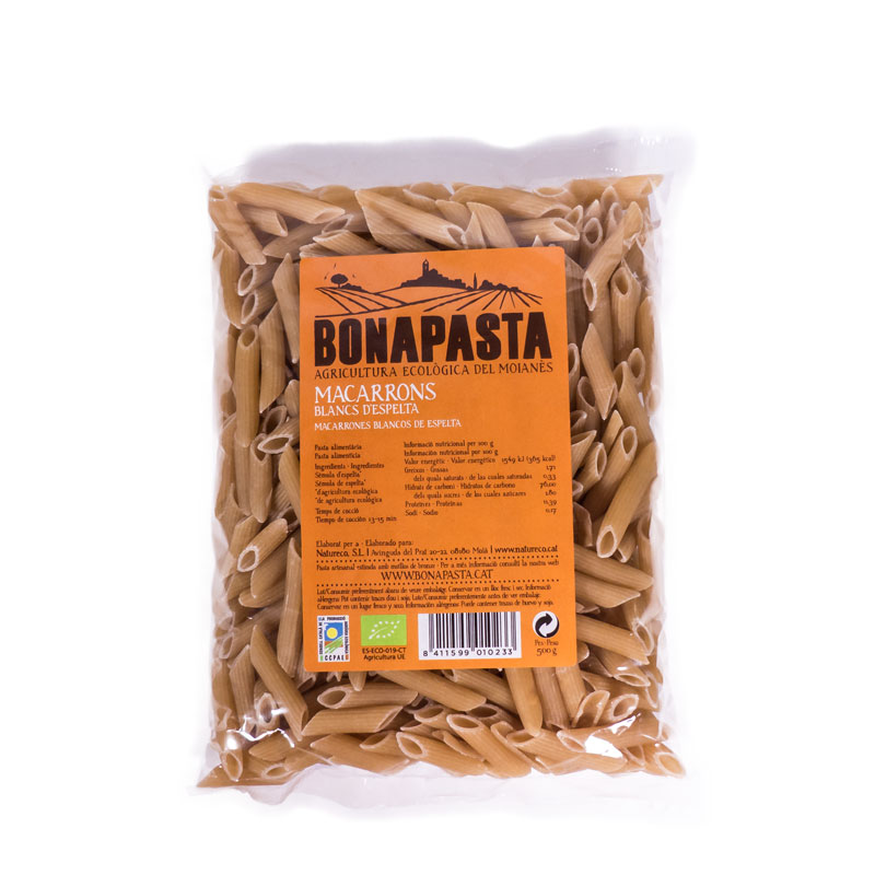 Macarrones espelta blanca 500gr Bonapasta