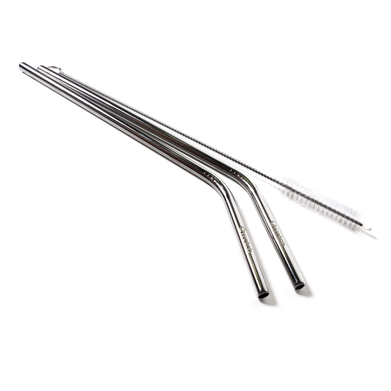 Pajitas acero inox. curvadas 2 u.+cepillo Qwetch