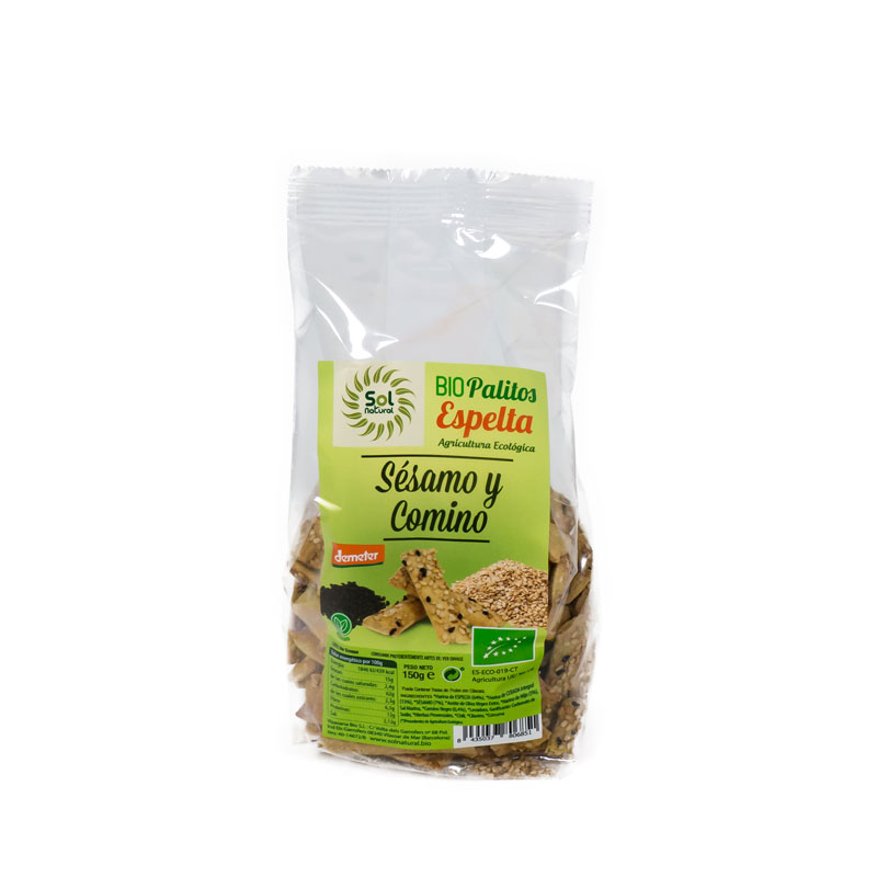 Palitos espelta sesamo-comino 150 gr. Sol Natural