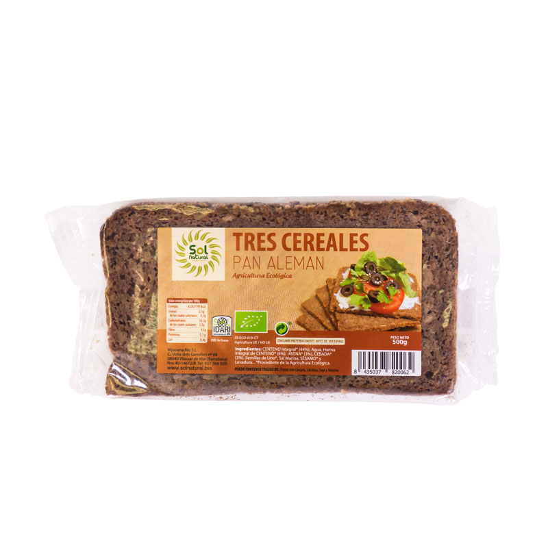Pan aleman 3 cereales 500 gr Solnatural