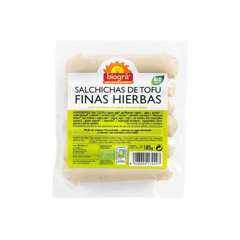 Salchichas tofu finas hierbas 185gr Biográ