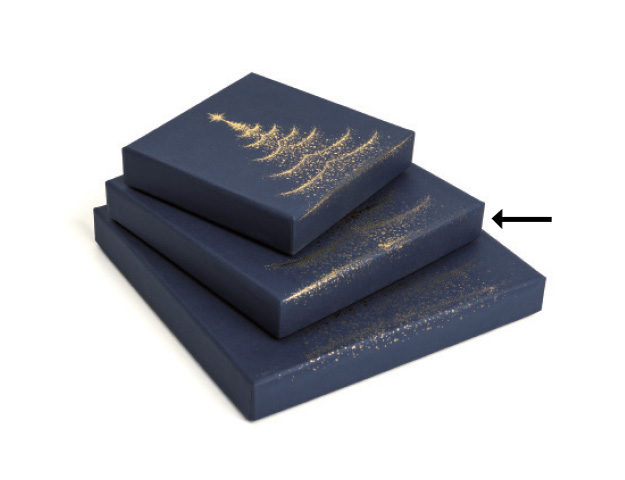 Caja Rígida Cuadrada azul arbol dorado