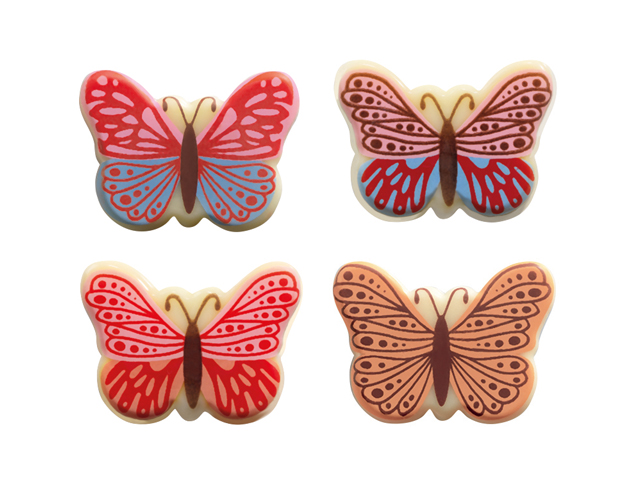 208 Butterflies white choc Multicolores 4 designs 3x2,2 cm